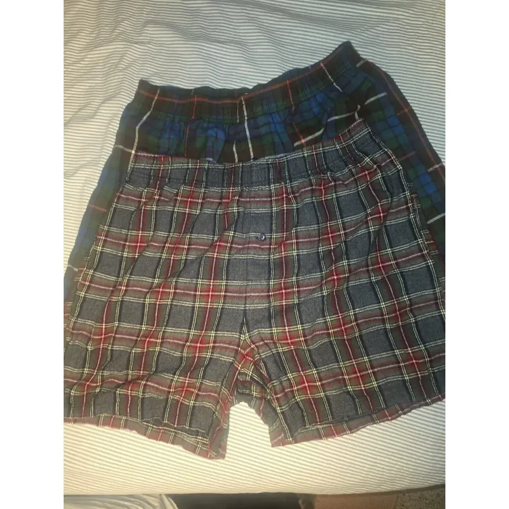 Lot of 2 VTG LL Bean Sleepwear Flannel Boxers Shorts Mens Large Plaid PJ bottom